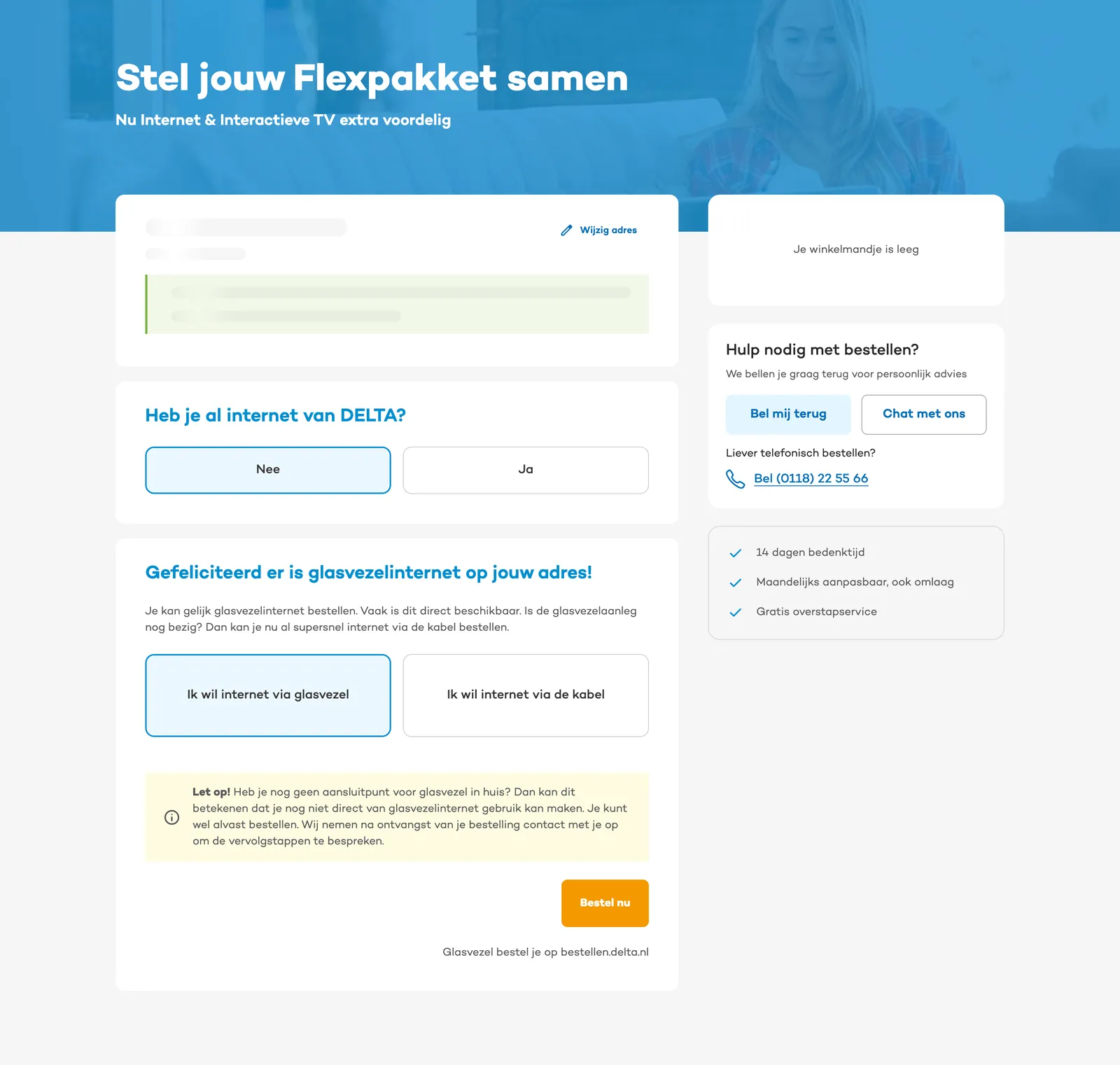 The first step of DELTA Fiber’s online ordering flow for internet and TV