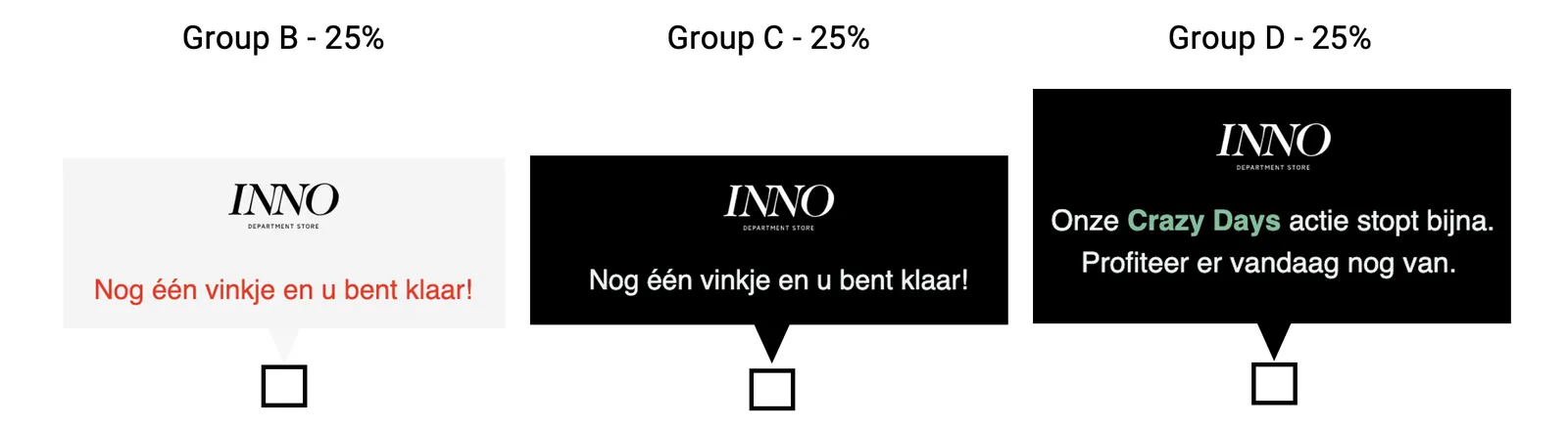 INNO Smart Nudge variants B, C and D on the final checkout step