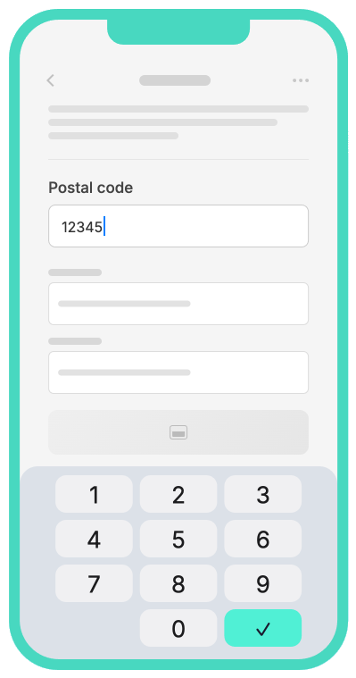 ZIP field with numeric keyboard